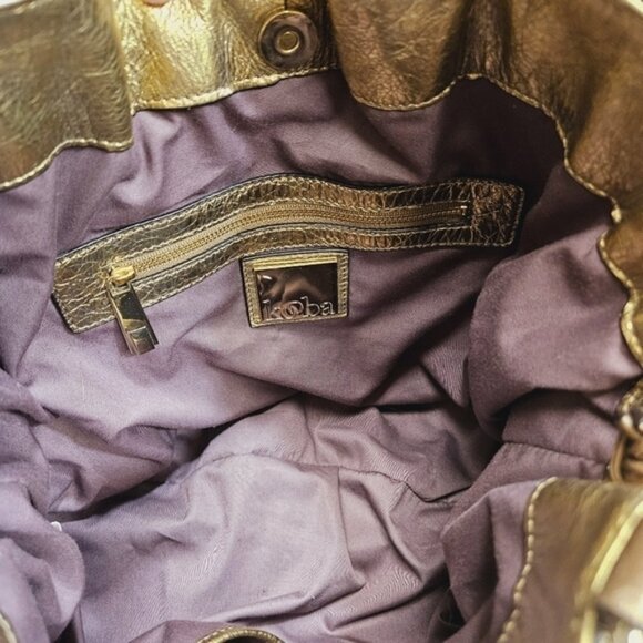 Kooba Gold & Brown Leather Shoulder Bag Boho Tote Bag Maximalism Metallic - Picture 4 of 11